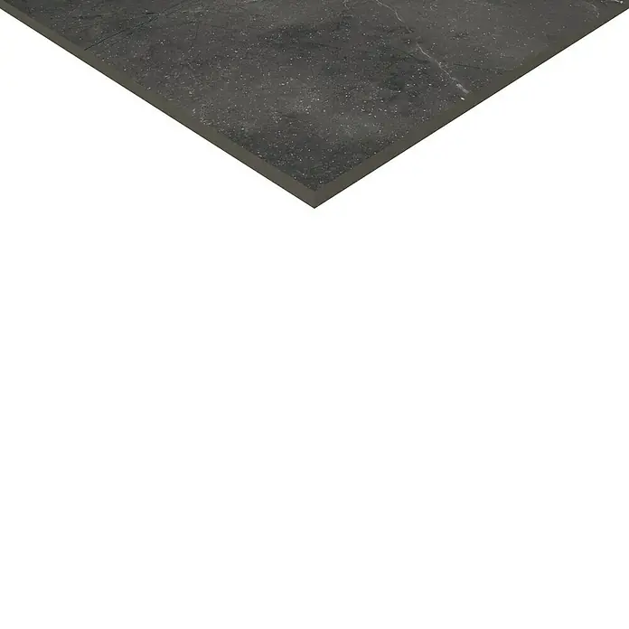 Feinsteinzeugfliese Pulpis - 60 x 60 cm, Schwarz, Glänzend - Nahaufnahme einer quadratischen, schwarzen Feinsteinzeugfliese mit subtilen Marmorierungen und einer matten Oberfläche.