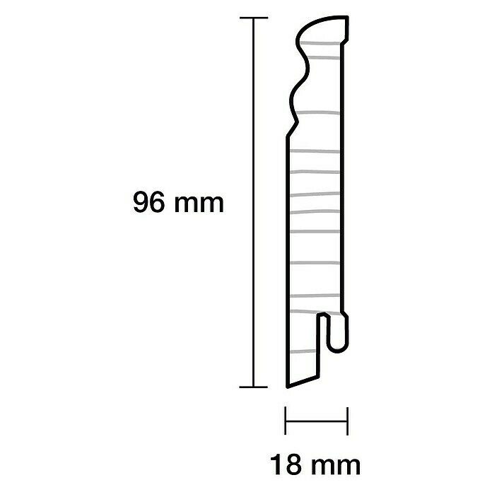 Sockelleiste2,4 m x 1,8 cm x 9,6 cm, Nadelholz, Weiß lackiert Sketch