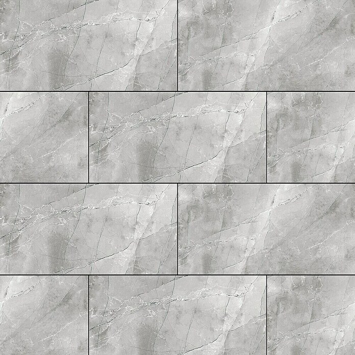 Feinsteinzeugfliese (60 x 120 cm, Grau, Poliert)