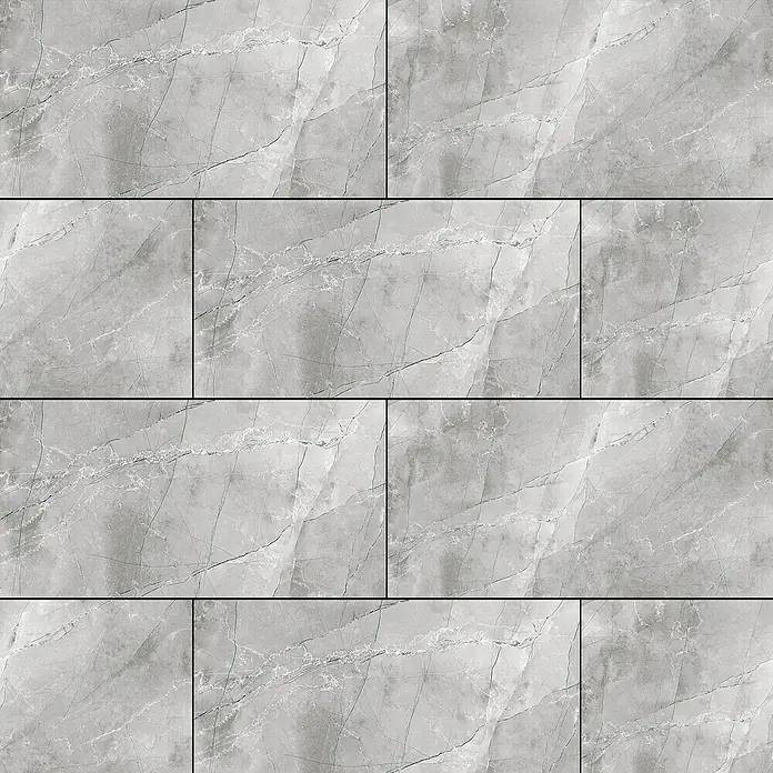 Feinsteinzeugfliese Pulpis - 60 x 120 cm, Grau, Glänzend - Elegante graue Marmorfliesen mit subtilen Maserungen, ideal für moderne Innenräume, bieten eine stilvolle und zeitlose Optik.