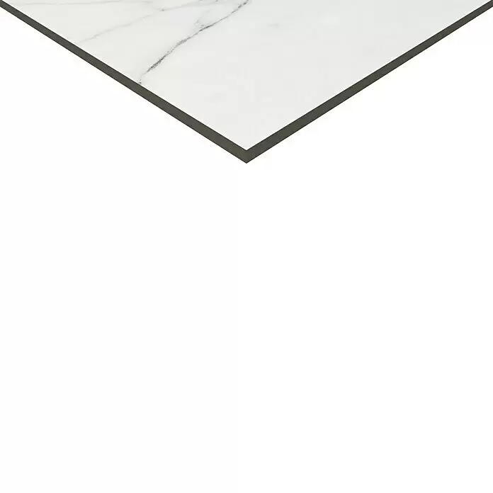 Feinsteinzeugfliese Rock Ford - L x B x S: 60 x 120 x 1 cm, Weiß/Grau, Glänzend - Weiße Fliese in Marmoroptik mit kontrastierender dunkler Kante.