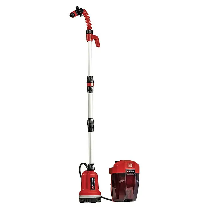 Einhell Power X-Change 18V Akku-Klarwasserpumpe GE-PP 18 RB LI SOLO - 18 V, Ohne Akku, Max. Fördermenge: 3.000 l/h - Das Bild zeigt eine Einhell Akku-Tauchdruckpumpe GE-PP 18/40 Solo, ideal für Gartenbewässerung und mehr.