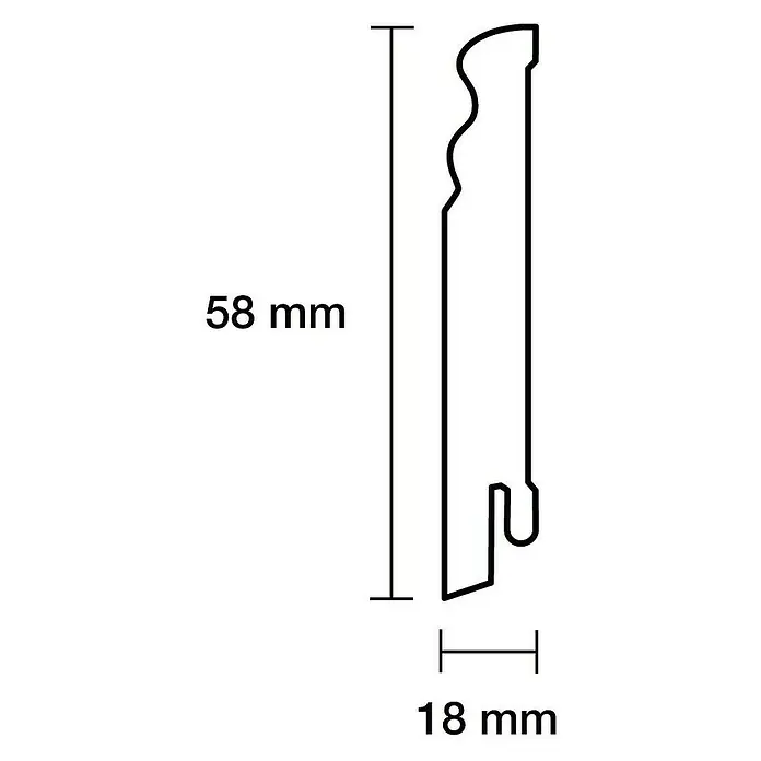 Sockelleiste - 244 x 1,8 x 5,8 cm, MDF, Profiliert - Profilleiste mit den Maßen 58 mm x 18 mm. Die Leiste hat ein dekoratives Profil, ideal für den Innenausbau und zur Wandgestaltung.