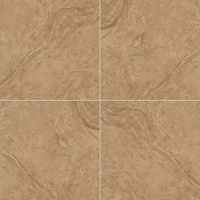 Feinsteinzeugfliese Geostone - 80 x 80 cm, Braun, Glänzend - Vier braune Fliesen mit Marmor-Effekt, geeignet für Böden oder Wände.