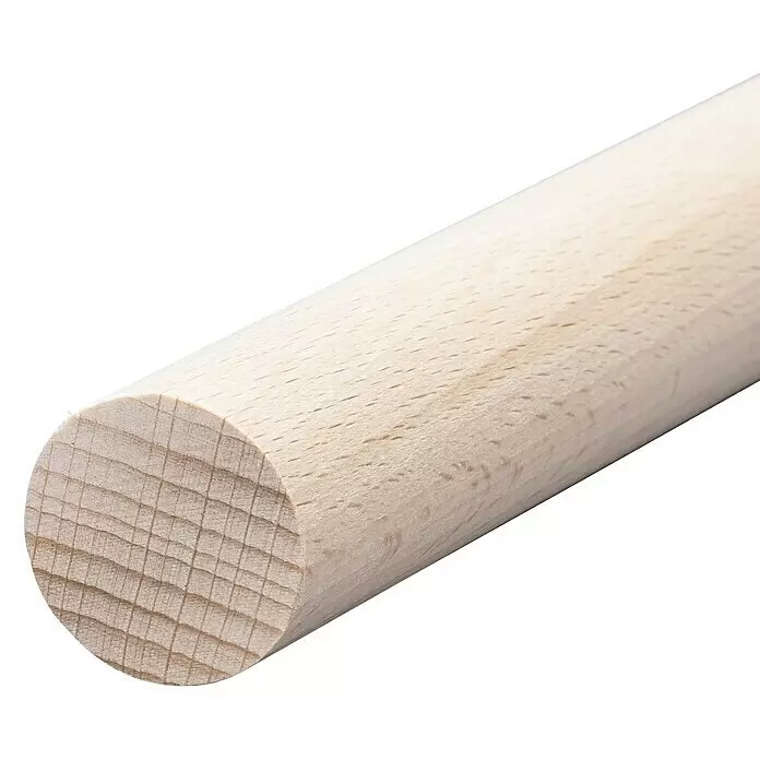 Rundstab I - Ø x L: 40 mm x 1 m, Buche, Glatt - Helle Holzdübelstange mit sichtbarer Holzmaserung am runden Querschnitt.