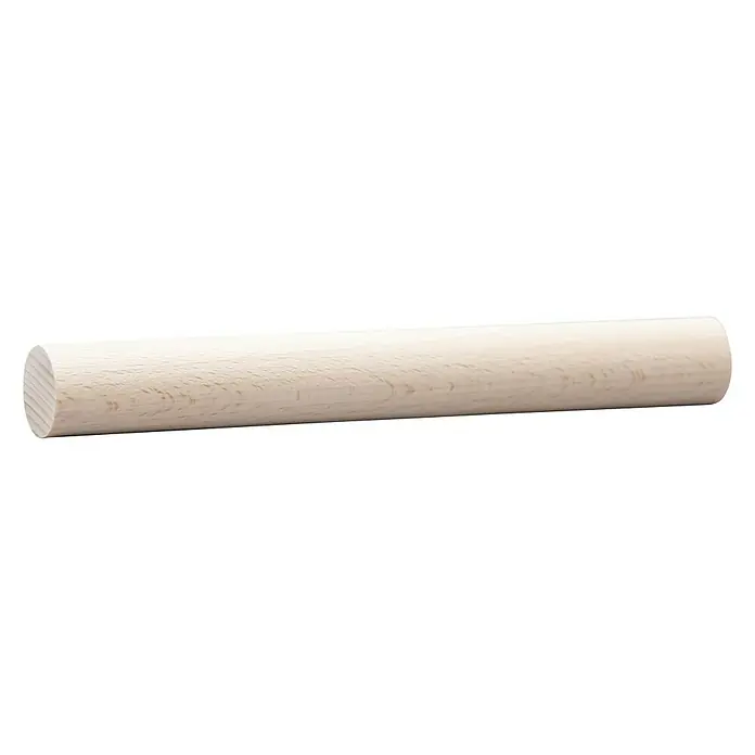Rundstab I - Ø x L: 2,5 x 190 cm, Buche - Helle Holzstange auf schwarzem Hintergrund, ideal für Bastelarbeiten oder als einfache Stütze. Die glatte Oberfläche betont die natürliche Holzmaserung.