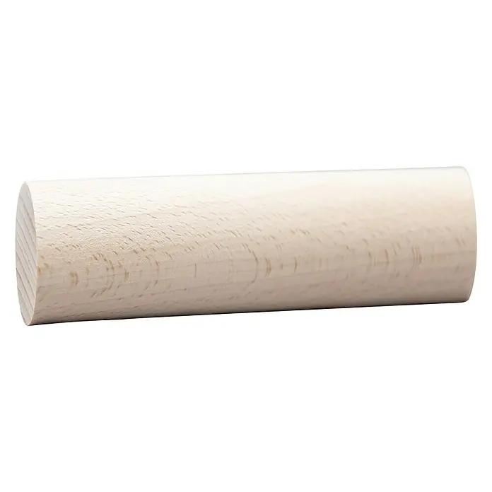 Rundstab I - Ø x L: 35 mm x 1 m, Buche, Glatt - Detailaufnahme eines hellen Holzstabes, ideal für Handwerksprojekte und Heimwerkerarbeiten, präsentiert auf schwarzem Hintergrund.