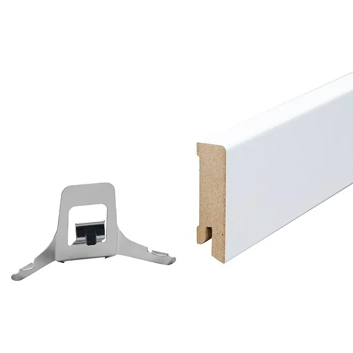 Sockelleiste - 240 x 1,6 x 5,8 cm, MDF, Weiß - Weiße Fußleiste mit Montageclip zur einfachen Installation und für ein sauberes Erscheinungsbild.