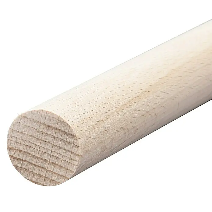 Rundstab I - Ø x L: 35 mm x 1 m, Buche, Glatt - Nahaufnahme eines hellen, unbehandelten Holzrundstabs, der sich ideal für Bastelprojekte und DIY-Anwendungen eignet.