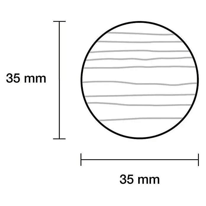 Rundstab I - Ø x L: 35 mm x 1 m, Buche, Glatt - Die Abbildung zeigt eine kreisförmige Holzscheibe mit einem Durchmesser von 35 mm, die Holzmaserung aufweist und eine natürliche Optik vermittelt.