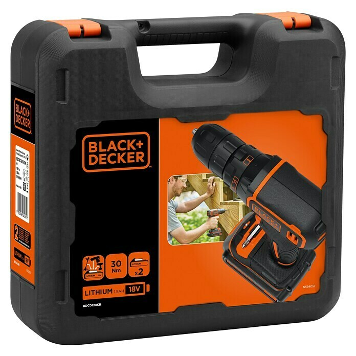 Black+Decker Akku-Bohrschrauber BDCDC18KB-QW (18 V, 2 Akkus, 1,5 Ah, 30 Nm) | BAUHAUS