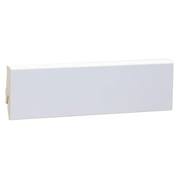 Sockelleiste - 240 cm x 18 mm x 58 mm, MDF, Weiß - Weiße Fußleiste mit rechteckigem Profil für einen sauberen Übergang zwischen Wand und Boden, ideal für moderne Innenräume.