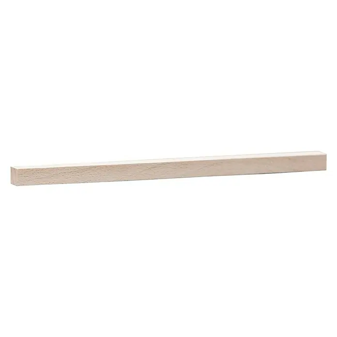 Quadratleiste - 100 cm x 20 mm x 20 mm, Buche - Das Bild zeigt eine Leiste aus hellem Holz, ideal für Bastelarbeiten oder als schlichtes Deko-Element, minimalistisch und natürlich.