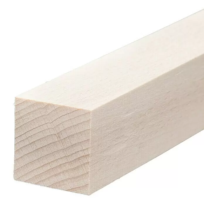 Quadratleiste - 100 cm x 40 mm x 40 mm, Buche - Hellfarbiger, quadratischer Holzbalken mit sichtbarer Endmaserung.