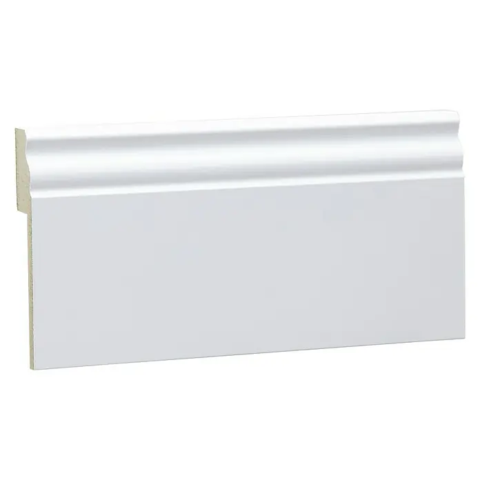 Sockelleiste - 240 cm x 19 mm x 100 mm, MDF, Weiß - Weiß lackierte Sockelleiste mit dekorativem Profil für einen stilvollen Übergang zwischen Wand und Boden. Ideal für Innenausbau und Renovierung.
