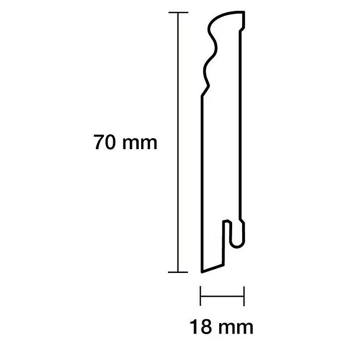 Sockelleiste - 244 x 1,8 x 7 cm, MDF, 2 Stk. - Profilleiste mit den Maßen 70 mm Höhe und 18 mm Breite, ideal für den Innenausbau und zur dekorativen Gestaltung von Wänden und Möbeln.