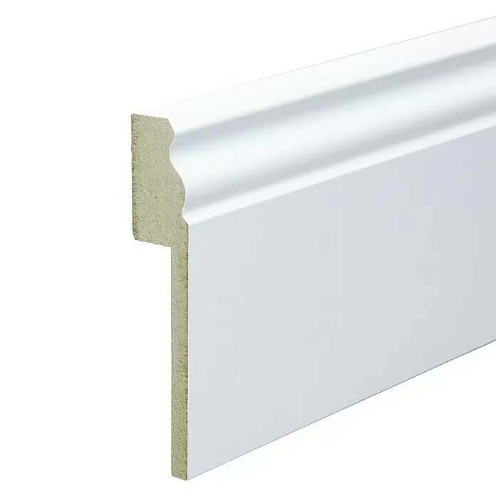 Sockelleiste - 240 cm x 19 mm x 100 mm, MDF, Weiß - Weiße, profilierte MDF-Sockelleiste.