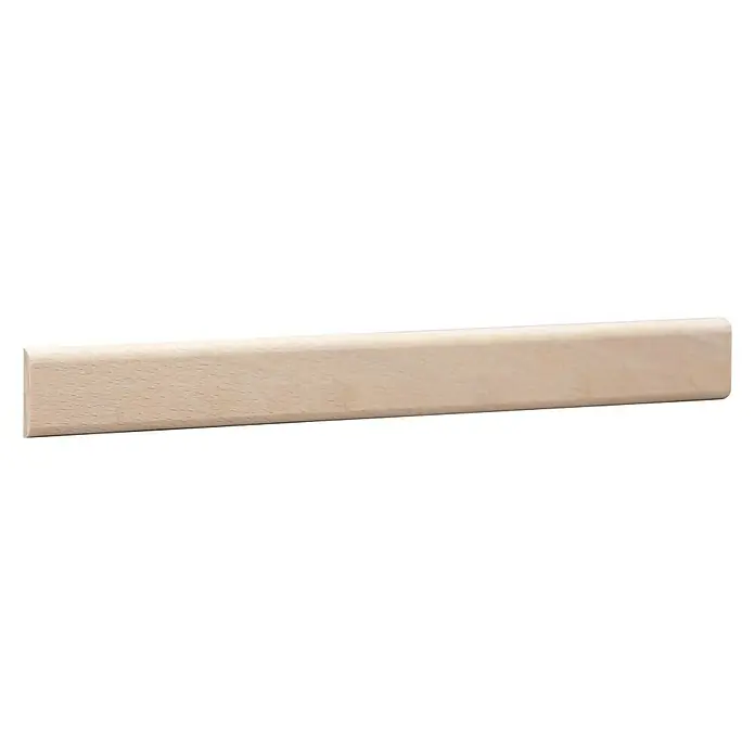 Abschlussleiste - 100 cm x 18 mm x 4 mm, Buche - Eine einzelne helle, holzfarbene Sockelleiste, die sich gut für Bodenübergänge oder als dekoratives Element eignet.