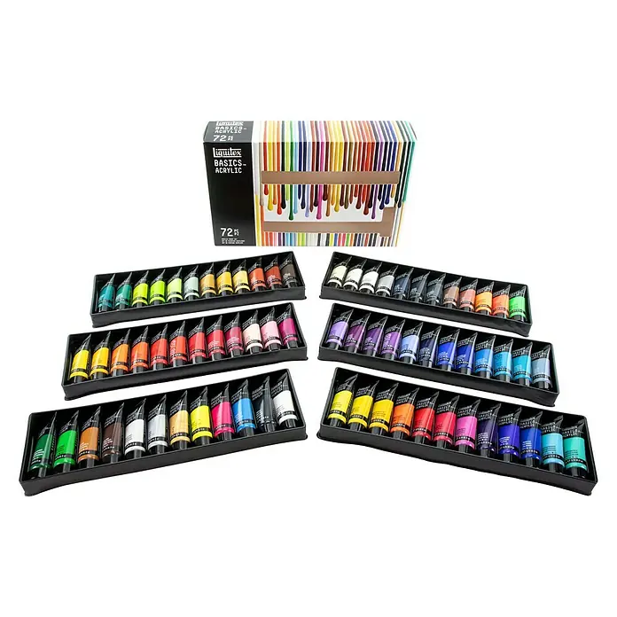Liquitex Basics Acrylfarben-Set - Farbig sortiert, 72 Stk. x 22 ml, Tube - Das Liquitex Basics Acrylic 72er Set mit einer vielfältigen Auswahl an Acrylfarben für Künstler und kreative Projekte.