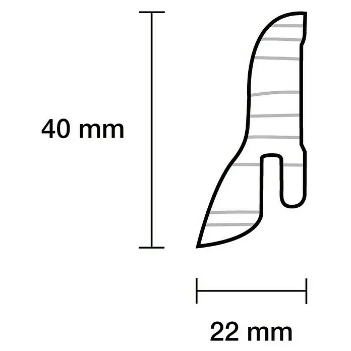 Sockelleiste - 240 x 2,2 x 4 cm, Eiche hell - Produktbild mit Maßen. Die Höhe des Produkts beträgt 40 mm und die Breite 22 mm.