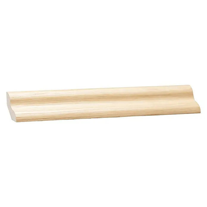 Sockelleiste Eiche hell - 240 x 2,8 x 2,8 cm, Fichte, Eiche - Detailaufnahme einer hellen, unbehandelten Holzleiste mit abgerundeten Kanten, ideal für DIY-Projekte und Innenausbau.