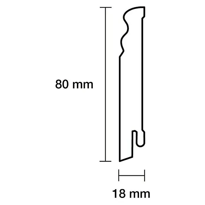 Sockelleiste - 244 x 1,8 x 8 cm, MDF, Beschichtet, Profiliert - Profilleiste mit den Maßen 80 mm Höhe und 18 mm Breite. Diese Leiste ist ideal für dekorative Zwecke und zur Gestaltung von Innenräumen.
