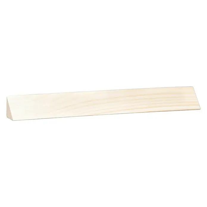 Dreikantleiste - L x B x H: 90 cm x 22 mm x 22 mm, Kiefer - Ein länglicher, heller Holzscheit mit abgeschrägten Enden, ideal für Bastelarbeiten oder als dekoratives Element.