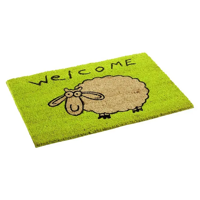 Astra Coco Fußmatte Style - 40 x 60 cm, Bunt, Material Nutzschicht: 100 % Kokos, Schaf, Kokos - Dieser Türvorleger in Grün zeigt ein Schafmotiv und den Schriftzug "Welcome". Der Teppich ist robust und einladend.