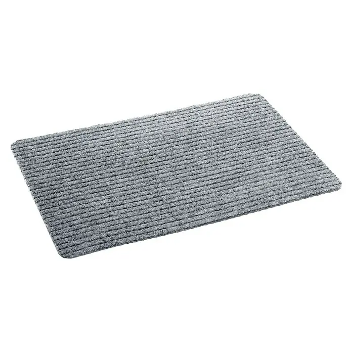 Astra Fußmatte Rib Line Sprint - 50 x 80 cm, Hellgrau, 100 % Polypropylen - Ein grauer, rechteckiger Teppich mit gerippter Textur. Ideal für den Eingangsbereich, um Schmutz und Feuchtigkeit aufzufangen.