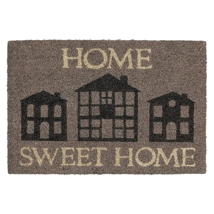 Astra Coco Fußmatte Style - 40 x 60 cm, Bunt, Material Nutzschicht: 100 % Kokos, Home Sweet Home, Kokos - Fußmatte mit dem Aufdruck "Home Sweet Home" und drei Häusern. Ideal für den Eingangsbereich, um Besucher willkommen zu heißen.