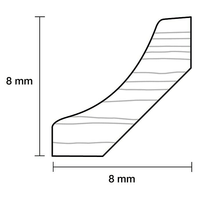 Hohlkehlleiste (0,9 m x 8 mm x 8 mm, Kiefer, Unbehandelt)
