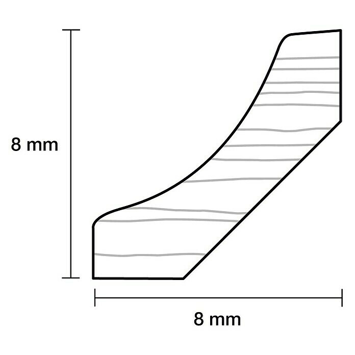 Hohlkehlleiste0,9 m x 8 mm x 8 mm, Kiefer, Unbehandelt Sketch