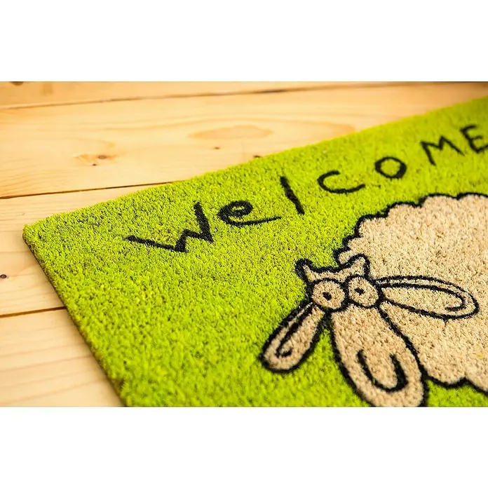 Astra Coco Fußmatte Style - 40 x 60 cm, Bunt, Material Nutzschicht: 100 % Kokos, Schaf, Kokos - Grüne Fußmatte mit der Aufschrift "Welcome" und einem Schaf darauf, die einen einladenden Akzent für jeden Eingangsbereich bietet.
