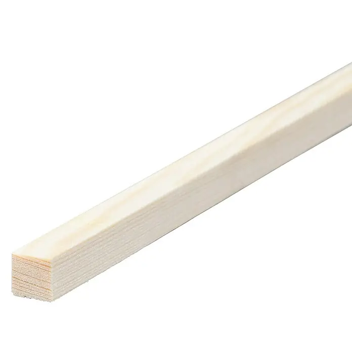 Quadratleiste - 90 cm x 13 mm x 13 mm, Kiefer - Nahaufnahme eines hellen, unbehandelten Holzstücks, ideal für Heimwerkerprojekte und Konstruktionen.