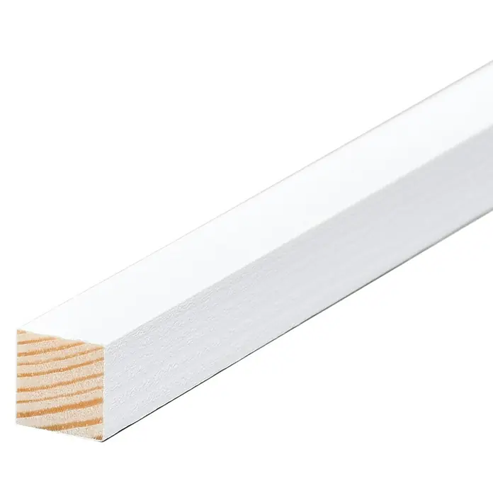 Quadratleiste - 90 cm x 20 mm x 20 mm, Kiefer, Weiß - Weiß lackiertes Holzprofil. Dieses Profil eignet sich hervorragend für DIY-Projekte, Verkleidungen oder zur Herstellung von Rahmen.