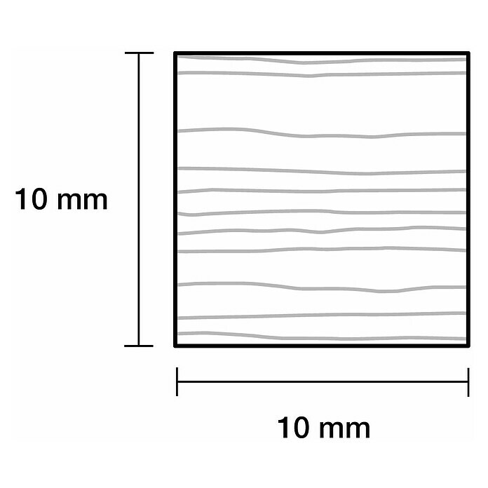 Quadratleiste0,9 m x 10 mm x 10 mm, Kiefer, Unbehandelt Sketch