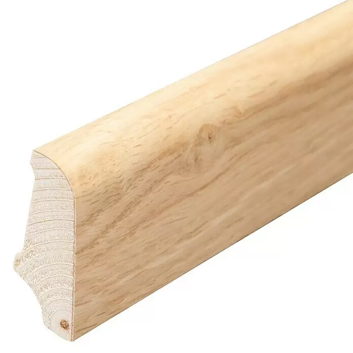Sockelleiste - 240 x 1,8 x 4 cm, Eiche Hell - Helles Holz Viertelstab-Leiste mit natürlicher Holzmaserung und sichtbarem Hirnholz.