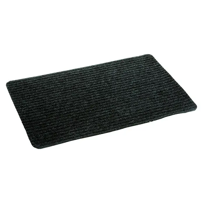 Astra Fußmatte Rib Line Sprint - 40 x 60 cm, Anthrazit, 100 % Polypropylen - Graue Fußmatte mit gerippter Textur auf schwarzem Hintergrund, ideal für den Eingangsbereich. Schmutzabweisend und robust.