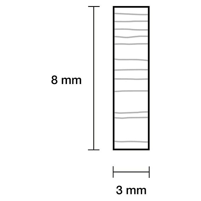 Rechteckleiste0,9 m x 8 mm x 3 mm, Kiefer, Unbehandelt Sketch