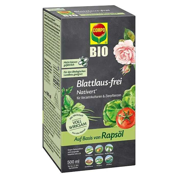 Compo Blattlausfrei Nativert® - 500 ml - COMPO BIO Blattlaus-frei Nativert: Bio-Insektizid zur Bekämpfung von Blattläusen und saugenden Insekten auf Rapsölbasis für Nutz- und Zierpflanzen.