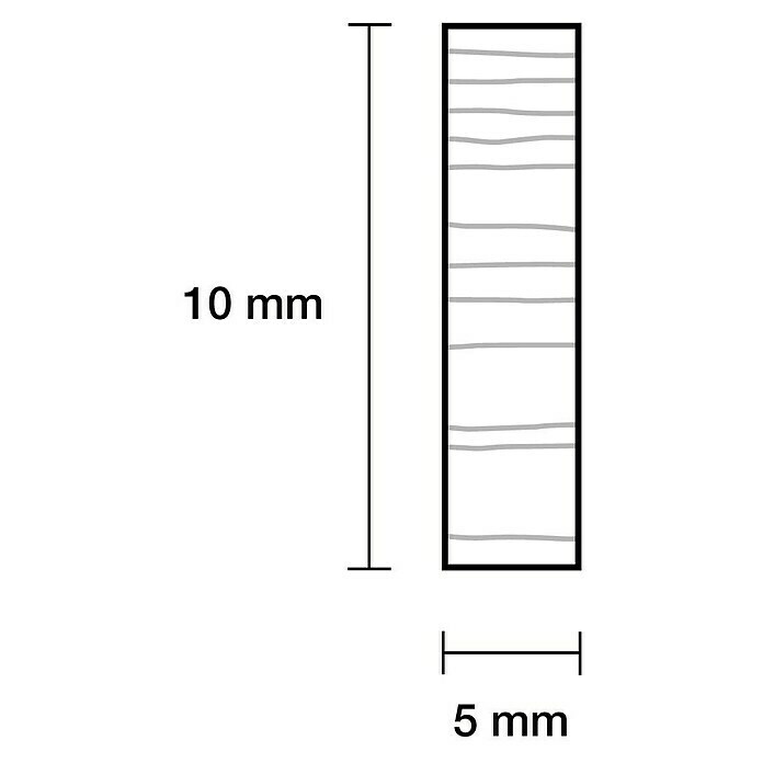 Rechteckleiste0,9 m x 10 mm x 5 mm, Kiefer, Unbehandelt Sketch