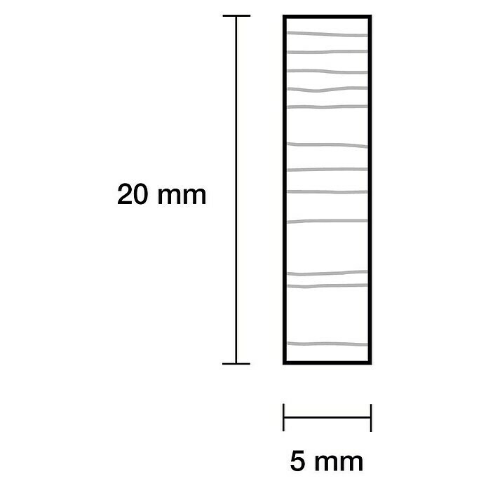 Rechteckleiste0,9 m x 20 mm x 5 mm, Kiefer, Unbehandelt Sketch