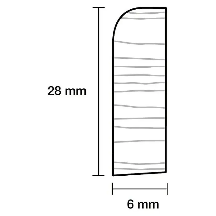 Sockelleiste - 240 x 0,6 x 2,8 cm, Nadelholz - Profilleiste mit abgerundeter Kante und den Maßen 28 mm Höhe und 6 mm Breite, ideal für Innenausbau und Möbelbau.