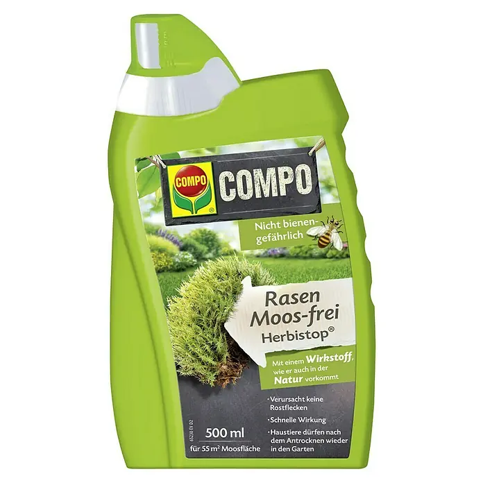 Compo Rasen-Moosfrei Herbistop - 500 ml - COMPO Rasen Moos-frei Herbistop in einer 500ml Flasche, zur Bekämpfung von Moos auf 55m² Rasenfläche. Bienenungefährlich.