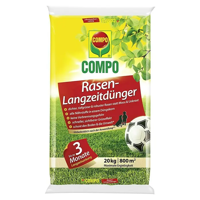 Compo Langzeit-Rasendünger20 kg - Rasen-Langzeitdünger von COMPO: Für einen dichten, grünen und robusten Rasen. Inhalt: 20 kg, geeignet für bis zu 800 m².