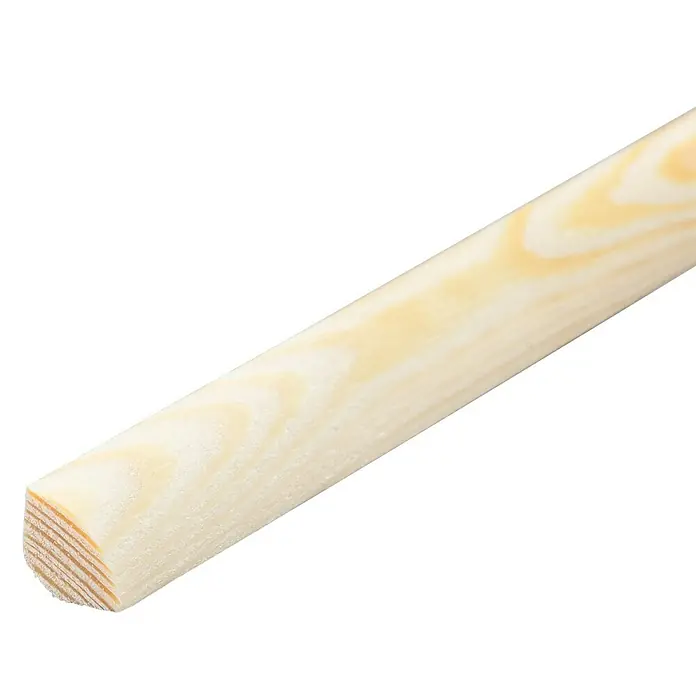 Viertelstab - 240 x 2,2 x 2,2 cm, Kiefer - Detailaufnahme eines hölzernen Viertelstabprofils, das die Holzmaserung und die abgerundete Kante hervorhebt. Ideal für DIY-Projekte.