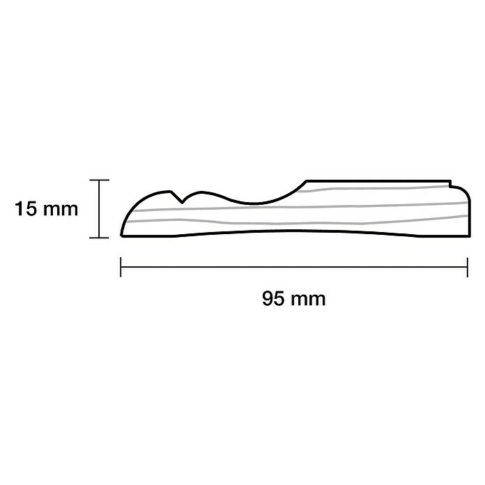 Bekleidungsleiste2,4 m x 9,5 cm x 1,5 cm, Kiefer, Unbehandelt Sketch