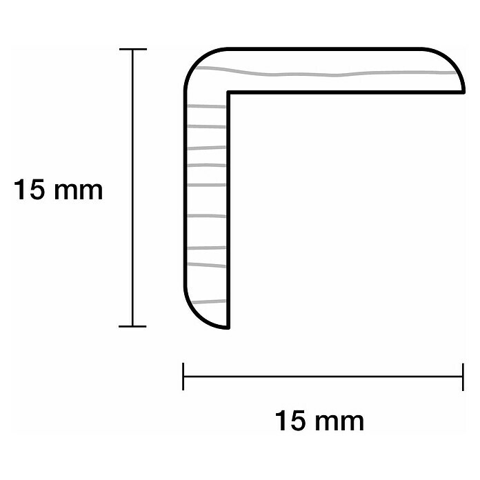 Winkelleiste0,9 m x 15 mm x 15 mm, Kiefer, Unbehandelt Sketch