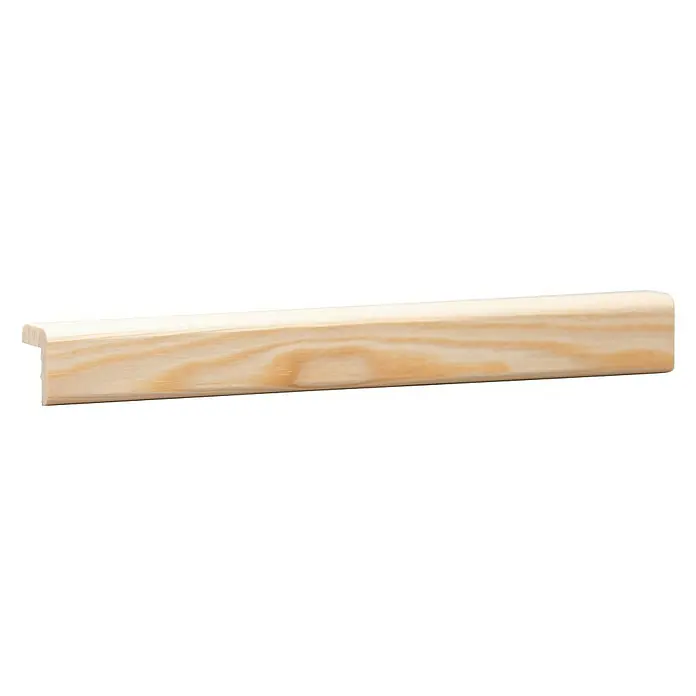 Winkelleiste - 90 cm x 27 mm x 27 mm, Kiefer - Detailaufnahme einer unbehandelten Holzleiste, ideal für DIY-Projekte und zur individuellen Gestaltung.