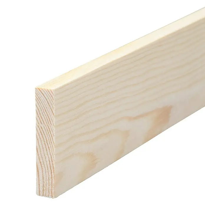 Rechteckleiste - 240 x 7 x 1 cm, Kiefer - Nahaufnahme eines hellen, unbehandelten Holzbretts, das die natürliche Maserung und Beschaffenheit des Materials zeigt.